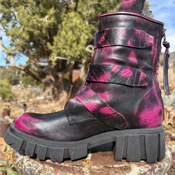 A.S.98 HAMISH FUCHSIA DAMI MOTO BRUSH OFF PLATFORM BIKER BOOTS - Picture 4 of 16
